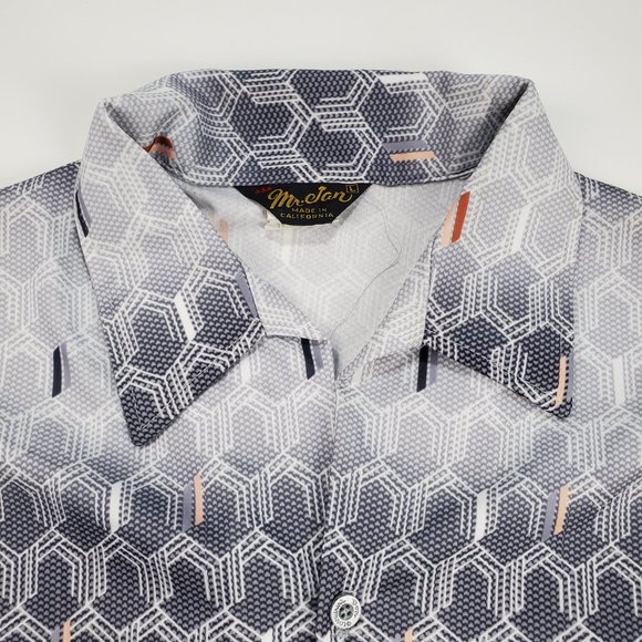 Vtg 60s 70s Disco Shirt mens Large Polyester Mr. Jan White Saturday Night Fever - Picture 3 of 6